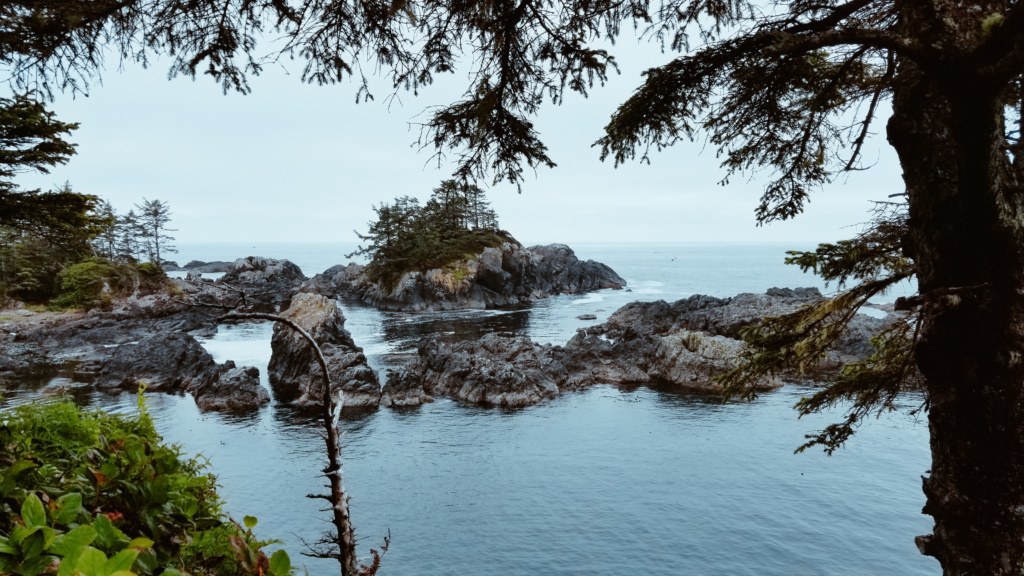 Pacific Ocean seen from the coast of Ucluelet on Vancouver Island.